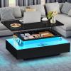 imageYITAHOME LED Coffee Table with Storage High Glossy LED Coffee Tables for Living Room Modern Black Rectangle Coffe Table Small Center Table with Open Display Shelf ampamp 4 Sliding Drawers Glossy BlackGlossy Black