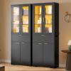 imageYITAHOME Tall Black Bookshelf with Storage Black Bookcase with Doors and Drawers Tall Bookshelf with MultiColor LED Lights Kitchen Pantry Cabinet for Bedroom Kitchen Living RoomBlack