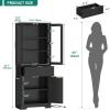 imageYITAHOME Tall Black Bookshelf with Storage Black Bookcase with Doors and Drawers Tall Bookshelf with MultiColor LED Lights Kitchen Pantry Cabinet for Bedroom Kitchen Living RoomBlack