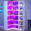 imageYITAHOME Corner Bookshelf with LED Light 6 Tier Corner Shelf White Bookshelf LShaped Bookcase Storage Display Shelf for Home Office Living Room White
