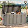 imageYITAHOME 120 Gallon Resin Deck Box Large Outdoor Storage Box for Patio Cushions Garden Tools Pool Supplies Lockable Easy With Tool Assembly Extra Seat or Table BlackTaupe