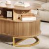imageYITAHOME Fluted Coffee Table 472quot Oval Center Table with Sliding Doors ampamp Large Storage Modern Engineered Wood Coffee Table with Gold Handles Metal Base for Living Room Natural Oak