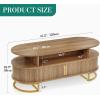 imageYITAHOME Fluted Coffee Table 472quot Oval Center Table with Sliding Doors ampamp Large Storage Modern Engineered Wood Coffee Table with Gold Handles Metal Base for Living Room Natural Oak