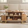 imageYITAHOME Fluted Coffee Table 472quot Oval Center Table with Sliding Doors ampamp Large Storage Modern Engineered Wood Coffee Table with Gold Handles Metal Base for Living Room Natural Oak