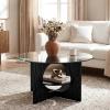 imageYITAHOME Round Coffee Table 2Tier Glass Coffee Tables with Storage MultiPurpose Modern Center Table or Cocktail Table for Living Room Office Lounge BlackBlack