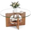 imageYITAHOME Round Coffee Table 2Tier Glass Coffee Tables with Storage MultiPurpose Modern Center Table or Cocktail Table for Living Room Office Lounge WalnutWalnut