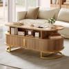 imageYITAHOME Fluted Coffee Table 472quot Oval Center Table with Sliding Doors ampamp Large Storage Modern Engineered Wood Coffee Table with Gold Handles Metal Base for Living Room Natural Oak