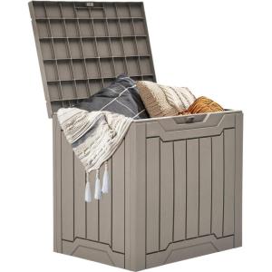 imageYITAHOME 120 Gallon Resin Deck Box Large Outdoor Storage Box for Patio Cushions Garden Tools Pool Supplies Lockable Easy With Tool Assembly Extra Seat or Table BlackTaupe