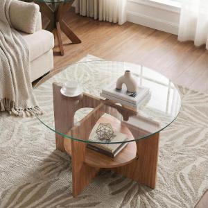 imageYITAHOME Round Coffee Table 2Tier Glass Coffee Tables with Storage MultiPurpose Modern Center Table or Cocktail Table for Living Room Office Lounge WalnutWalnut