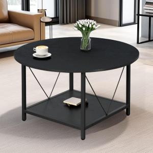 imageYITAHOME Round Coffee Table 2Tier Glass Coffee Tables with Storage MultiPurpose Modern Center Table or Cocktail Table for Living Room Office Lounge WalnutBlack