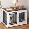 imageYITAHOME 776 Large Corner Dog Crate Furniture for 2 Dogs Steel Frame Cage with Double Doors amp Bowls amp 3 Doors Double Dog Crate Furniture TV Stand for Medium Large Dogs BrownWhite