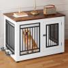 imageYITAHOME 776 Large Corner Dog Crate Furniture for 2 Dogs Steel Frame Cage with Double Doors amp Bowls amp 3 Doors Double Dog Crate Furniture TV Stand for Medium Large Dogs BrownWhite