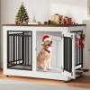 imageYITAHOME 776 Large Corner Dog Crate Furniture for 2 Dogs Steel Frame Cage with Double Doors amp Bowls amp 3 Doors Double Dog Crate Furniture TV Stand for Medium Large Dogs BrownWhite