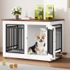 imageYITAHOME 776 Large Corner Dog Crate Furniture for 2 Dogs Steel Frame Cage with Double Doors amp Bowls amp 3 Doors Double Dog Crate Furniture TV Stand for Medium Large Dogs BrownWhite
