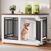 imageYITAHOME 776 Large Corner Dog Crate Furniture for 2 Dogs Steel Frame Cage with Double Doors amp Bowls amp 3 Doors Double Dog Crate Furniture TV Stand for Medium Large Dogs BrownWhite