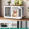 imageYITAHOME 776 Large Corner Dog Crate Furniture for 2 Dogs Steel Frame Cage with Double Doors amp Bowls amp 3 Doors Double Dog Crate Furniture TV Stand for Medium Large Dogs BrownWhite