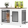 imageYITAHOME 776 Large Corner Dog Crate Furniture for 2 Dogs Steel Frame Cage with Double Doors amp Bowls amp 3 Doors Double Dog Crate Furniture TV Stand for Medium Large Dogs BrownWhite