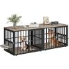 imageYITAHOME 776 Large Corner Dog Crate Furniture for 2 Dogs Steel Frame Cage with Double Doors amp Bowls amp 3 Doors Double Dog Crate Furniture TV Stand for Medium Large Dogs BrownGray