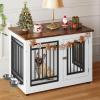 imageYITAHOME 776 Large Corner Dog Crate Furniture for 2 Dogs Steel Frame Cage with Double Doors amp Bowls amp 3 Doors Double Dog Crate Furniture TV Stand for Medium Large Dogs BrownWhite