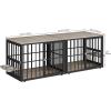 imageYITAHOME 776 Large Corner Dog Crate Furniture for 2 Dogs Steel Frame Cage with Double Doors amp Bowls amp 3 Doors Double Dog Crate Furniture TV Stand for Medium Large Dogs BrownGray