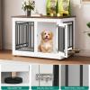 imageYITAHOME 776 Large Corner Dog Crate Furniture for 2 Dogs Steel Frame Cage with Double Doors amp Bowls amp 3 Doors Double Dog Crate Furniture TV Stand for Medium Large Dogs BrownWhite