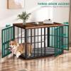imageYITAHOME 776 Large Corner Dog Crate Furniture for 2 Dogs Steel Frame Cage with Double Doors amp Bowls amp 3 Doors Double Dog Crate Furniture TV Stand for Medium Large Dogs BrownRustic Brown