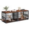 imageYITAHOME 776 Large Corner Dog Crate Furniture for 2 Dogs Steel Frame Cage with Double Doors amp Bowls amp 3 Doors Double Dog Crate Furniture TV Stand for Medium Large Dogs BrownRustic Brown