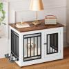 imageYITAHOME 776 Large Corner Dog Crate Furniture for 2 Dogs Steel Frame Cage with Double Doors amp Bowls amp 3 Doors Double Dog Crate Furniture TV Stand for Medium Large Dogs BrownWhite
