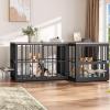 imageYITAHOME 776 Large Corner Dog Crate Furniture for 2 Dogs Steel Frame Cage with Double Doors amp Bowls amp 3 Doors Double Dog Crate Furniture TV Stand for Medium Large Dogs BrownGray