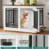 imageYITAHOME 776 Large Corner Dog Crate Furniture for 2 Dogs Steel Frame Cage with Double Doors amp Bowls amp 3 Doors Double Dog Crate Furniture TV Stand for Medium Large Dogs BrownWhite