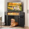 imageYITAHOME Corner Dog Crate Furniture with LED Light amp Power Outlets 52 Inch Heavy Duty Dogs Kennel with 360 Dog Bowl Decorative Indoor End Table Cage for Large Medium Dogs Rustic BrownGrey