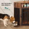 imageYITAHOME Corner Dog Crate Furniture with LED Light amp Power Outlets 52 Inch Heavy Duty Dogs Kennel with 360 Dog Bowl Decorative Indoor End Table Cage for Large Medium Dogs Rustic BrownRustic Brown