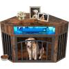 imageYITAHOME Corner Dog Crate Furniture with LED Light amp Power Outlets 52 Inch Heavy Duty Dogs Kennel with 360 Dog Bowl Decorative Indoor End Table Cage for Large Medium Dogs Rustic BrownRustic Brown