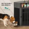 imageYITAHOME Corner Dog Crate Furniture with LED Light amp Power Outlets 52 Inch Heavy Duty Dogs Kennel with 360 Dog Bowl Decorative Indoor End Table Cage for Large Medium Dogs Rustic BrownGrey