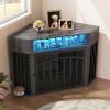 imageYITAHOME Corner Dog Crate Furniture with LED Light amp Power Outlets 52 Inch Heavy Duty Dogs Kennel with 360 Dog Bowl Decorative Indoor End Table Cage for Large Medium Dogs Rustic BrownGrey