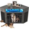 imageYITAHOME Corner Dog Crate Furniture with LED Light amp Power Outlets 52 Inch Heavy Duty Dogs Kennel with 360 Dog Bowl Decorative Indoor End Table Cage for Large Medium Dogs Rustic BrownGrey