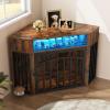 imageYITAHOME Corner Dog Crate Furniture with LED Light amp Power Outlets 52 Inch Heavy Duty Dogs Kennel with 360 Dog Bowl Decorative Indoor End Table Cage for Large Medium Dogs Rustic BrownRustic Brown