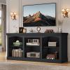imageYITAHOME Farmhouse TV Stand with Cord Management for 7580 Inch TV Entertainment Center with Adjustable Shelf amp Open Storage 70 TV Console Table for Living Room BlackBlack