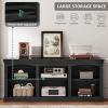 imageYITAHOME Farmhouse TV Stand with Cord Management for 7580 Inch TV Entertainment Center with Adjustable Shelf amp Open Storage 70 TV Console Table for Living Room BlackBlack
