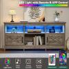 imageYITAHOME TV Stand for 807570 Inch TVs with LED Lights Farmhouse Entertainment Center with Storage Cabinets Open Shelves amp Adjustable Shelf for Living Room BlackWashed Gray