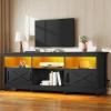 imageYITAHOME TV Stand for 807570 Inch TVs with LED Lights Farmhouse Entertainment Center with Storage Cabinets Open Shelves amp Adjustable Shelf for Living Room BlackBlack