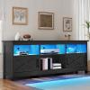 imageYITAHOME TV Stand for 807570 Inch TVs with LED Lights Farmhouse Entertainment Center with Storage Cabinets Open Shelves amp Adjustable Shelf for Living Room BlackBlack