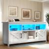 imageYITAHOME TV Stand for 807570 Inch TVs with LED Lights Farmhouse Entertainment Center with Storage Cabinets Open Shelves amp Adjustable Shelf for Living Room BlackWhite