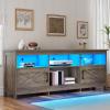 imageYITAHOME TV Stand for 807570 Inch TVs with LED Lights Farmhouse Entertainment Center with Storage Cabinets Open Shelves amp Adjustable Shelf for Living Room BlackWashed Gray