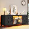 imageYITAHOME TV Stand with LED Lights amp Charging Station Farmhouse Entertainment Center with Storage Cabinets amp Shelves CrossPattern Doors Fits TVs up to 70 TV Consoles for Living Room BlackBlack