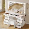 imageYITAHOME Vanity Table with LED Mirror 11 Drawer Makeup Desk with Charging Ports 3 Light Settings amp Comfortable StoolCream