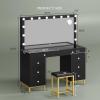imageYITAHOME Vanity Table with LED Mirror 11 Drawer Makeup Desk with Charging Ports 3 Light Settings amp Comfortable StoolDark Black