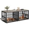 imageYITAHOME 776 Large Corner Dog Crate Furniture for 2 Dogs Steel Frame Cage with Double Doors amp Bowls amp 3 Doors Double Dog Crate Furniture TV Stand for Medium Large Dogs BrownGray