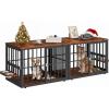 imageYITAHOME 776 Large Corner Dog Crate Furniture for 2 Dogs Steel Frame Cage with Double Doors amp Bowls amp 3 Doors Double Dog Crate Furniture TV Stand for Medium Large Dogs BrownRustic Brown