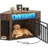 imageYITAHOME Corner Dog Crate Furniture with LED Light amp Power Outlets 52 Inch Heavy Duty Dogs Kennel with 360 Dog Bowl Decorative Indoor End Table Cage for Large Medium Dogs Rustic BrownRustic Brown